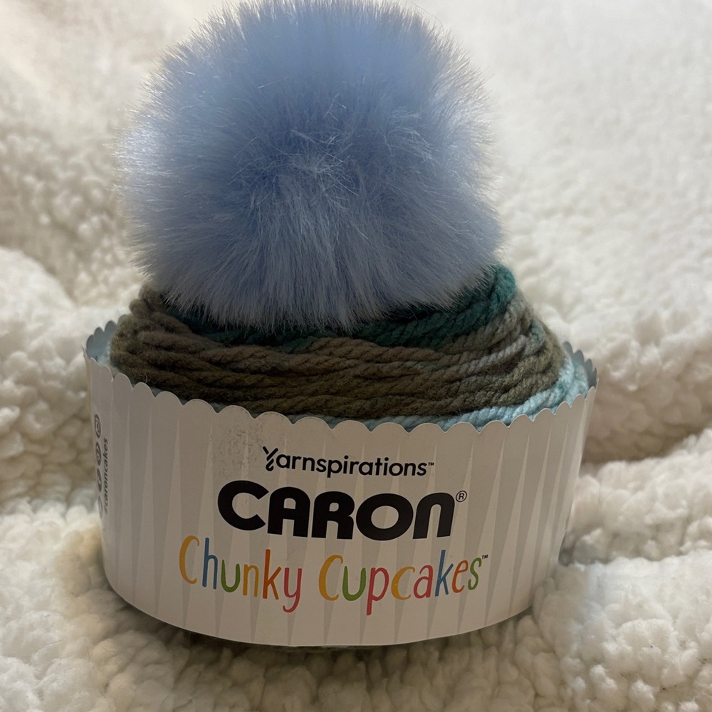 Caron Chunky Cupcakes Yarn with Soft Blue Pom Pom